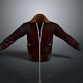 Classic Red Leather Jacket With Brown Collar Zipper And Pockets 3d model