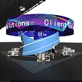 Orient Solutions Exhibition Booth With Large Curved LED Screen And Colorful Lighting