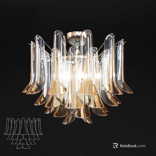 Modern Crystal Chandelier With Transparent Glass Elements And Elegant Layered Design 3d model 