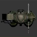 Detailed Green Mech Robot Character With Red Eye Holding Weapon And Mechanical Armor Design