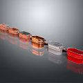 Colorful Square Tableware Set With Copper Silver Red Handles And Reflective Finish Arranged In Row