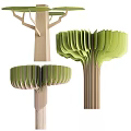 Artistic Tree Inspired Pillars With Folded Green Leaf And Wooden Structure Design 3d model