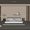 Modern Minimalist Bedroom Interior Design With Beige Walls Wooden Accents Gray Headboard And Striped Rug