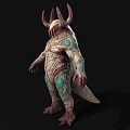 Mythical Horned Creature 3D Model With Textured Skin And Red Green Details
