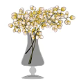 Curved Amber Glass Vase Holding White and Yellow Berry Flower Bouquet for Elegant Home Decor