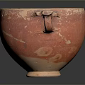 Red Ceramic Sculpture With Two Handles Ancient Style Textured Surface Base
