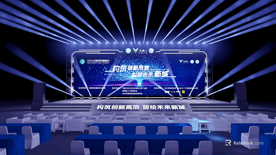 Modern Ballroom Setup With Stage Lighting Seating And LED Screens 3d model 