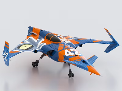 Blue And Orange Model Airplane With Number 42 And Colorful Patterns 3d model