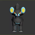 Fictional Creature Character With Black Body Blue Ears Red Eyes And Yellow Star Tail