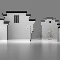 Traditional Chinese Building Facade Featuring White Walls Black Tiles Horsehead Cornices And Hanging Lanterns