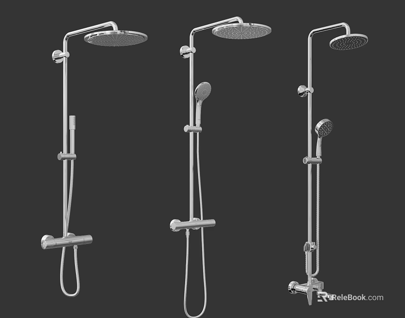 Modern Shower Systems With Three Designs Featuring Rainfall Heads And Handheld Sprays 3d model