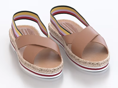 Brown Crisscross Strap Sandals With Colorful Back Straps And Espadrille Platform Sole 3d model