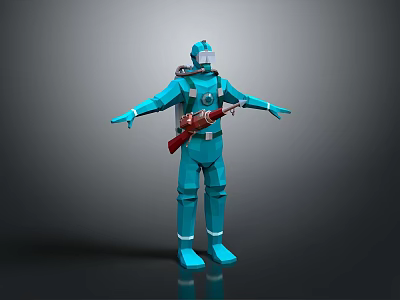 Blue Humanoid Figure In Protective Suit With Backpack Weapon 3D Model Design 3d model