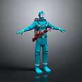 Blue Humanoid Figure In Protective Suit With Backpack Weapon 3D Model Design