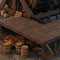 Vintage Industrial Mechanical Equipment With Large Wheel Gears Metal Frame And Wooden Crates