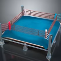 Professional Boxing Ring With Blue Canvas Mat Red Ropes And Metal Posts 3d model