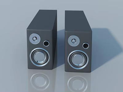 Sleek Modern Black Speakers With Silver Knobs Circular Drivers And Reflections 3d model