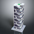 Vibrant Cartoon Scene Featuring Modern Geometric Building With Balconies And Green Rooftop