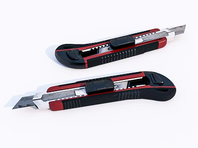 Black And Red Utility Knives With Ergonomic Handles And Stainless Steel Blades 3d model