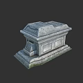 Ancient Stone Coffin With Carved Details Cracked Surface And Weathered Base