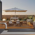 Stylish Rooftop Garden Design With Outdoor Furniture Umbrella And Wooden Flooring
