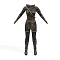 Medieval Fantasy Outfit with Green Top Hooded Cloak Leather Belt Mesh Sleeves and Leather Gloves