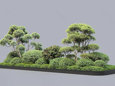 Modern Flower Bed And Flower Pot Landscaping With Lush Trees Shrubs And Greenery Arrangement 3d model