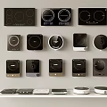 Modern Kitchen Appliances Electric Cooktops With Various Designs On Wall And Shelf
