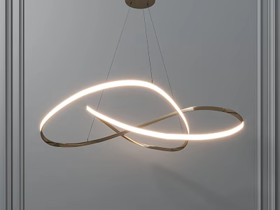 Modern Curved Chandelier With Illuminated LED Rings And Sleek Metal Frame Design 3d model