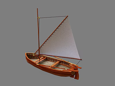 Classic Wooden Sailboat Model With White Sail And Brown Hull Design 3d model