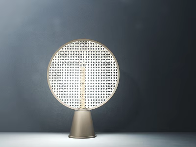 Modern Minimalist Round Table Lamp With Grid Design Metal Base For Home Decor 3d model