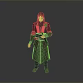 Man In Medieval Style Hooded Brown Robe With Ornamental Belt And Long Tunic