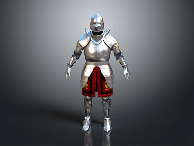 Medieval Silver Armor With Red Gold Decorated Skirt And Full Body Protection 3d model