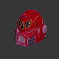 Red Sci Fi Helmet With Eagle Design And Silver Accents On Black Background