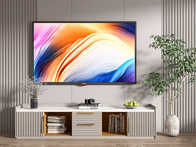 Modern TV Stand With TV Books Decorative Vase Potted Plant And Storage Drawers 3d model
