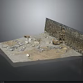 Architectural Model Featuring Ruined Stone Wall With Ground Debris And Broken Stones