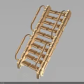 Golden Metal Ladder Like Structure With Multiple Rungs And Side Handrails