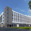 Modern Industrial Plant Exterior Design With Multi storey Structure Large Windows And Roadside Greenery