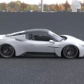 White Sports Car With Modern Sleek Body Design Black Wheels And Glass Building Outdoor Setting