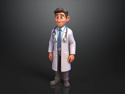 Smiling Man In Doctor Uniform With White Coat And Stethoscope 3d model