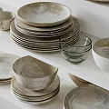 Modern Minimalist Ceramic Dinnerware Set With White Plates Bowls Mugs And Wine Glasses On Shelf