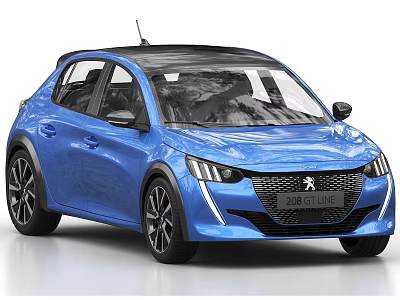 Blue Peugeot Hatchback With Modern Design Black Roof And Alloy Wheels 3d model