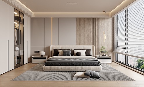 Modern Bedroom Minimalist Black White Grey Bedroom 3d model