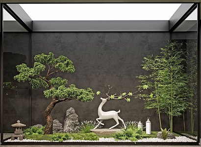 New Chinese style landscape sketch courtyard sketch plant landscaping rockery stone indoor landscape plant pile ferns 3d model