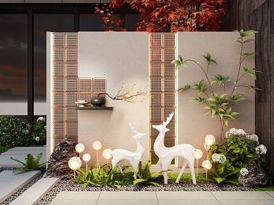 Glass brick landscape wall courtyard modeling landscape wall screen partition background fence model