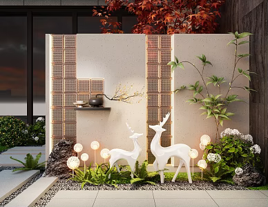 Glass brick landscape wall courtyard modeling landscape wall screen partition background fence 3d model