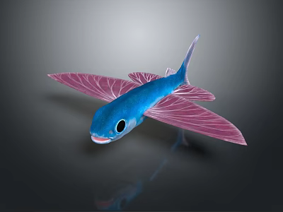 Vibrant Blue Fish With Pink Wing Shaped Fins Detailed 3D Model Design 3d model
