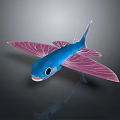 Vibrant Blue Fish With Pink Wing Shaped Fins Detailed 3D Model Design