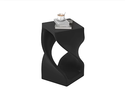 Black Side Table With Twisted Design And Books Coffee Cup On Top 3d model