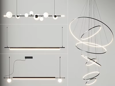 Modern Chandelier Designs Featuring Circular Rings Linear Bar And Hanging Fixtures 3d model